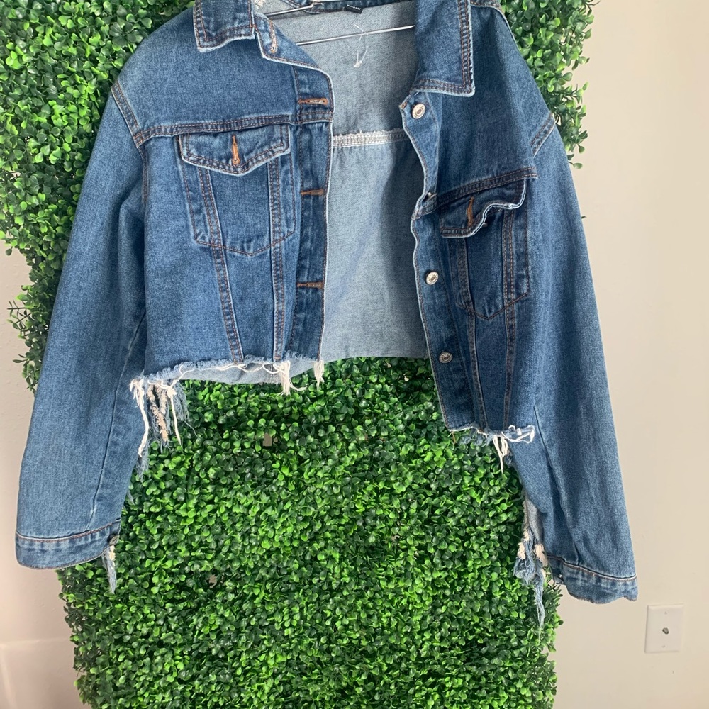 Crop Jean fringe jacket